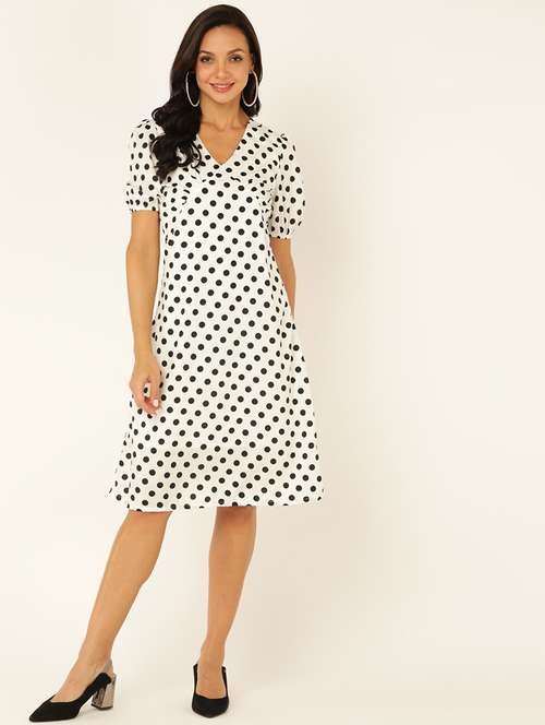women polka doted puff sleeves a-line dress - 21725905 -  Standard Image - 0