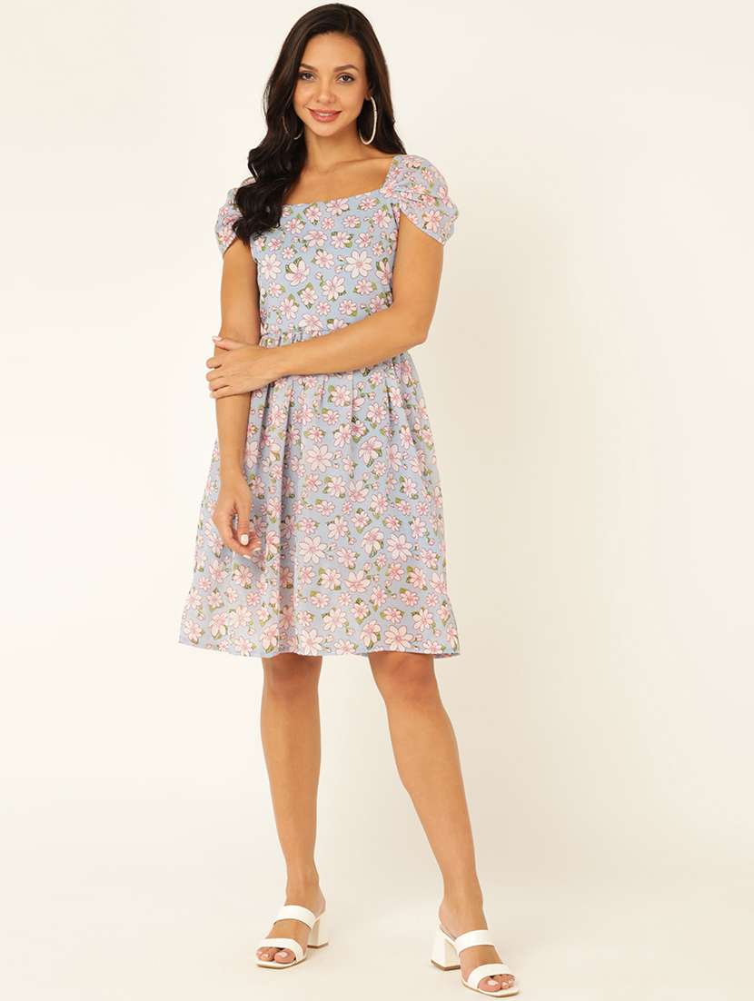 women floral print cap sleeves fit & flare dress - 21725907 -  Standard Image - 1