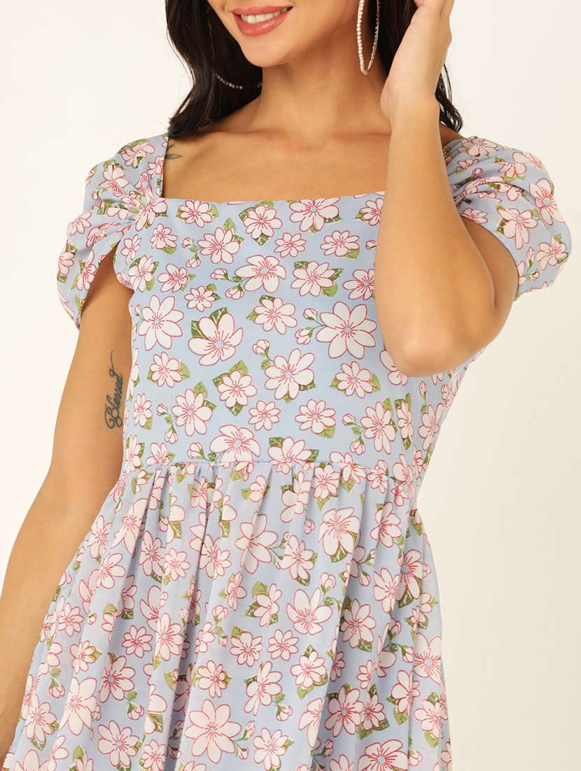 women floral print cap sleeves fit & flare dress - 21725907 -  Standard Image - 4