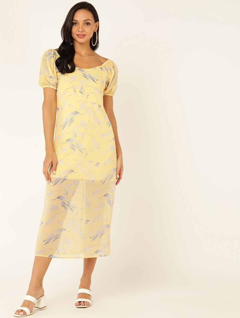 women printed puff sleeves a-line dress - 21725908 - Standard Image - 1