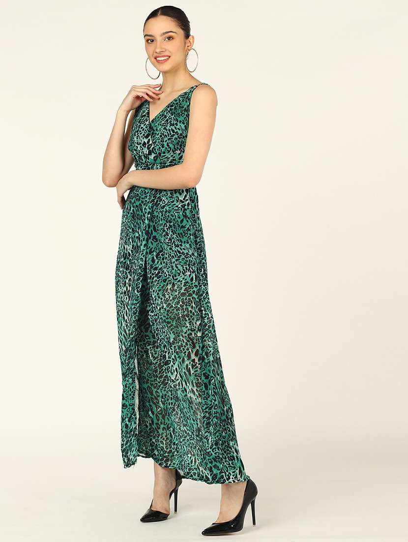 women animal print sleeveless a-line dress with high slit - 21725917 -  Standard Image - 1
