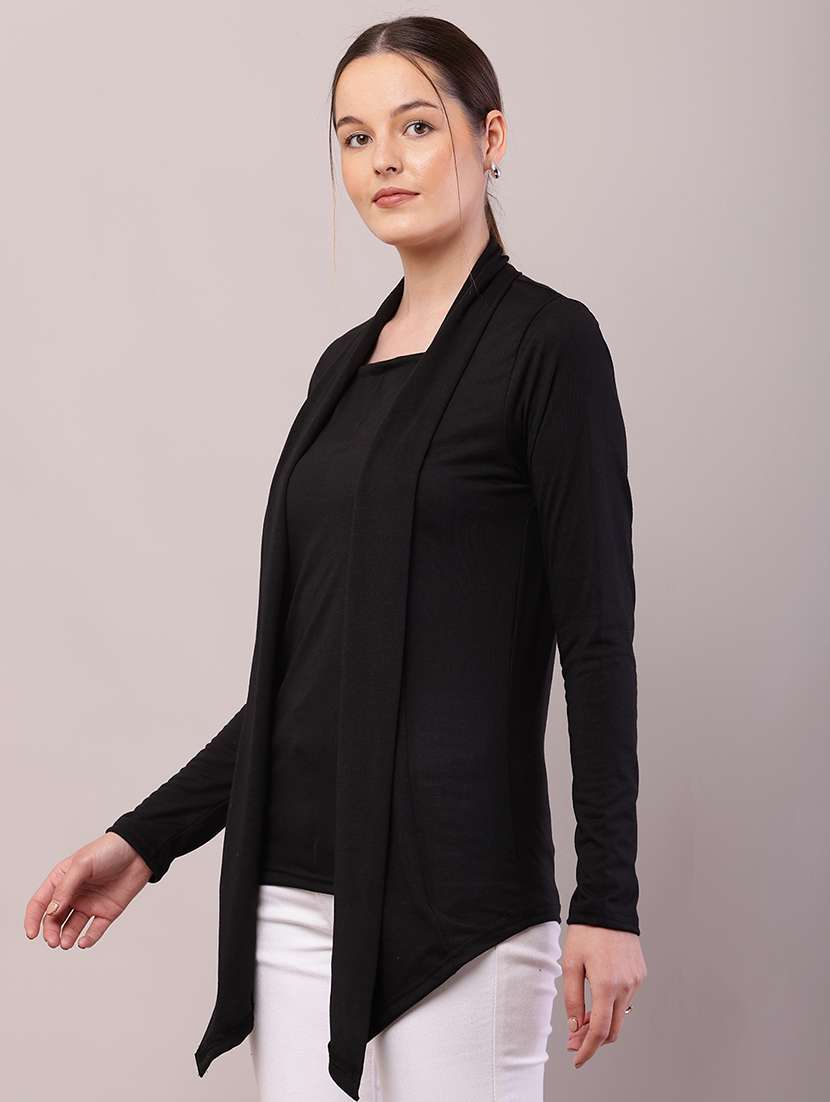 women solid asymmetric shrug - 21726445 -  Standard Image - 1