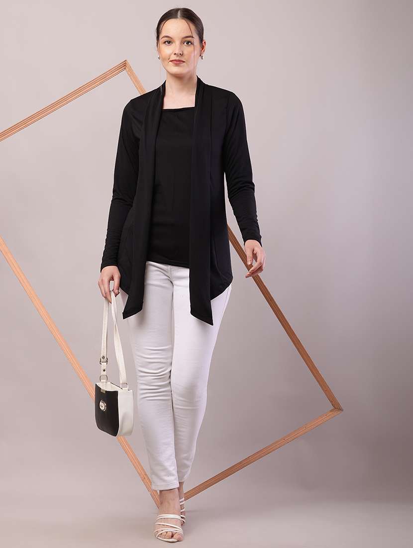 women solid asymmetric shrug - 21726445 -  Standard Image - 4