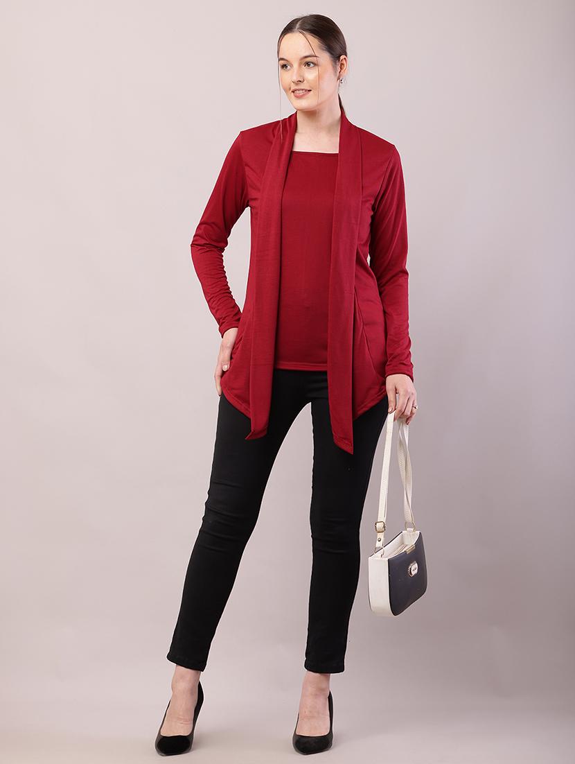 women solid asymmetric shrug - 21726448 - Standard Image - 4