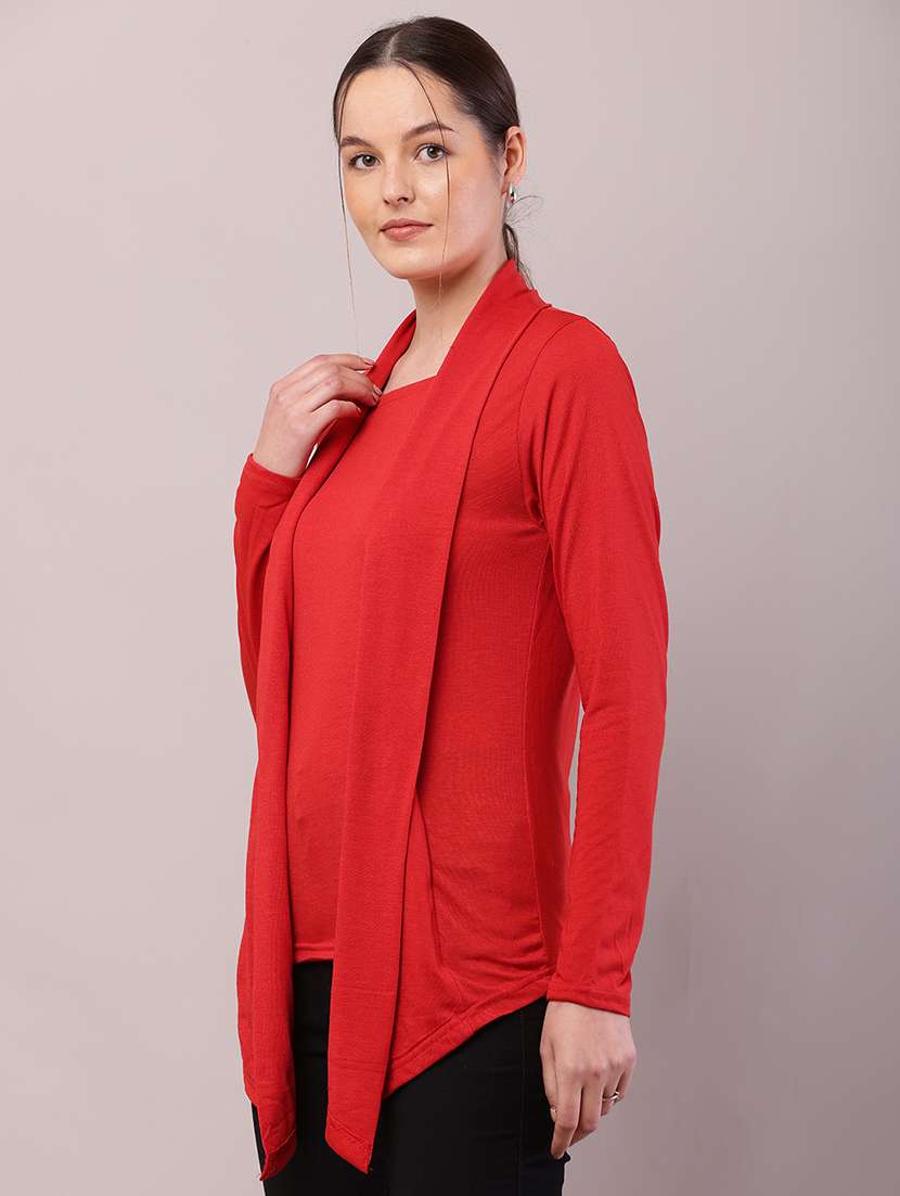 women solid asymmetric shrug - 21726452 -  Standard Image - 1
