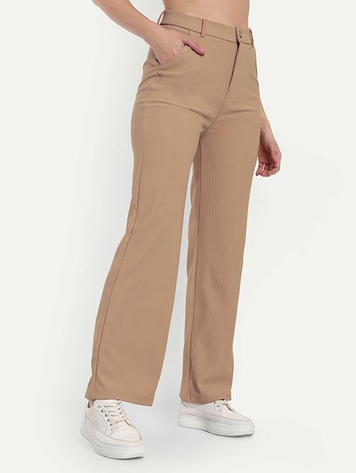 women solid high rise straight trouser - 21726788 - Standard Image - 0