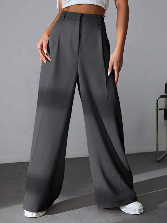 women solid high rise wide leg trouser - 21726966 -  Zoom Image - 0