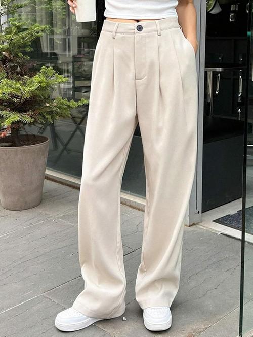 women solid high rise korean pants - 21726978 - Standard Image - 0