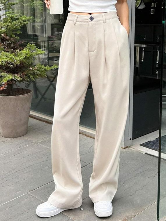 women solid high rise korean pants - 21726978 - Zoom Image - 0