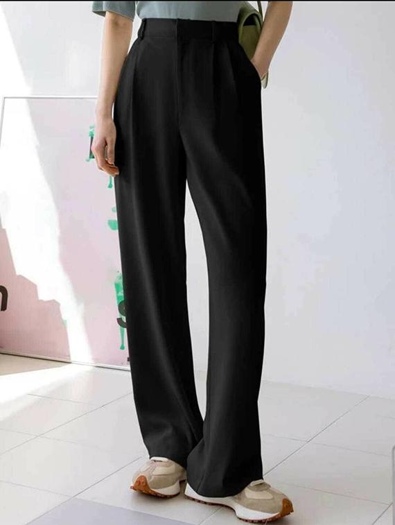 women solid high rise korean pants - 21727039 - Zoom Image - 0