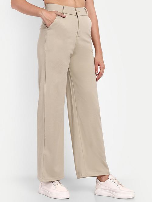 women solid high rise straight trouser - 21727121 -  Standard Image - 0