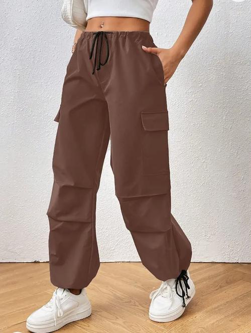 women solid high rise parachute pant - 21727473 -  Standard Image - 0