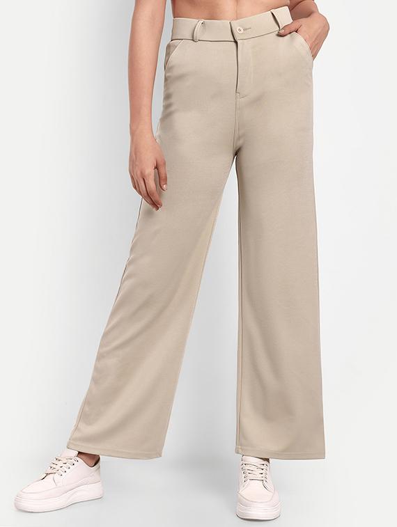 women solid high rise straight trouser - 21727487 - Zoom Image - 0