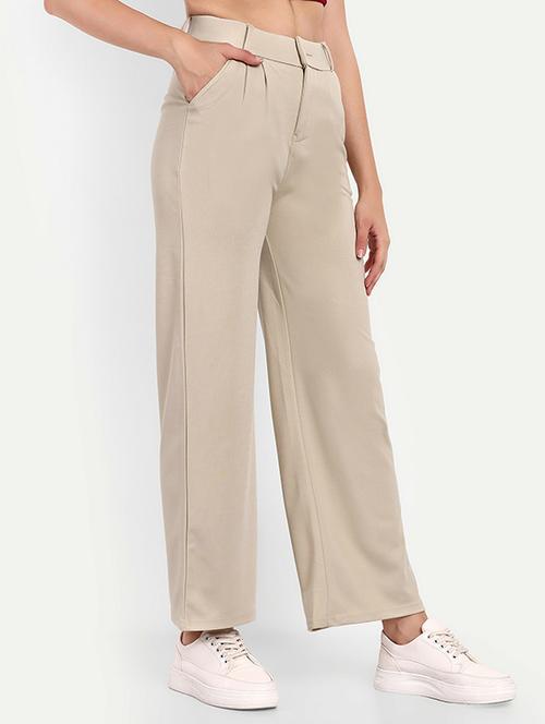 women solid high rise wide leg trouser - 21727537 -  Standard Image - 0
