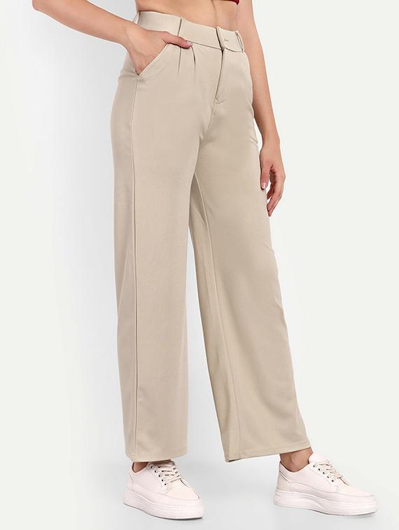 women solid high rise wide leg trouser - 21727537 -  Zoom Image - 0