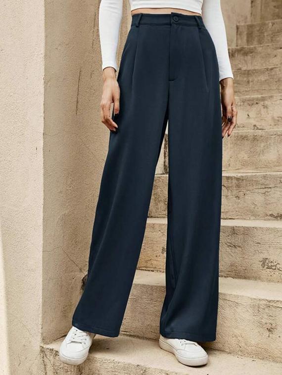 women solid high rise korean pants - 21727590 - Zoom Image - 0