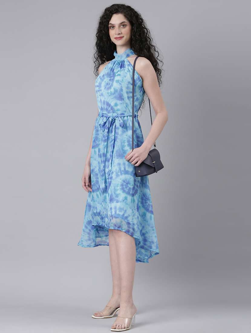 women printed halter neck high low dress - 21727986 - Standard Image - 1