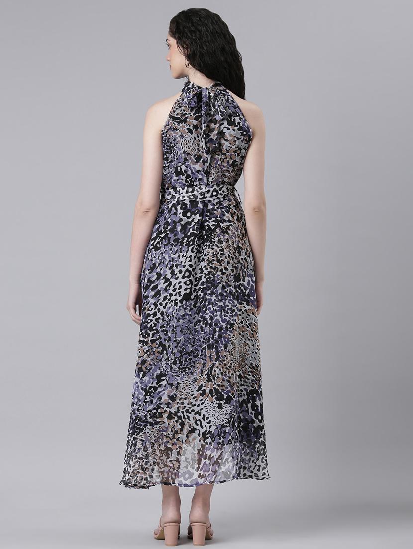 women printed halter neck high low dress - 21727987 - Standard Image - 4