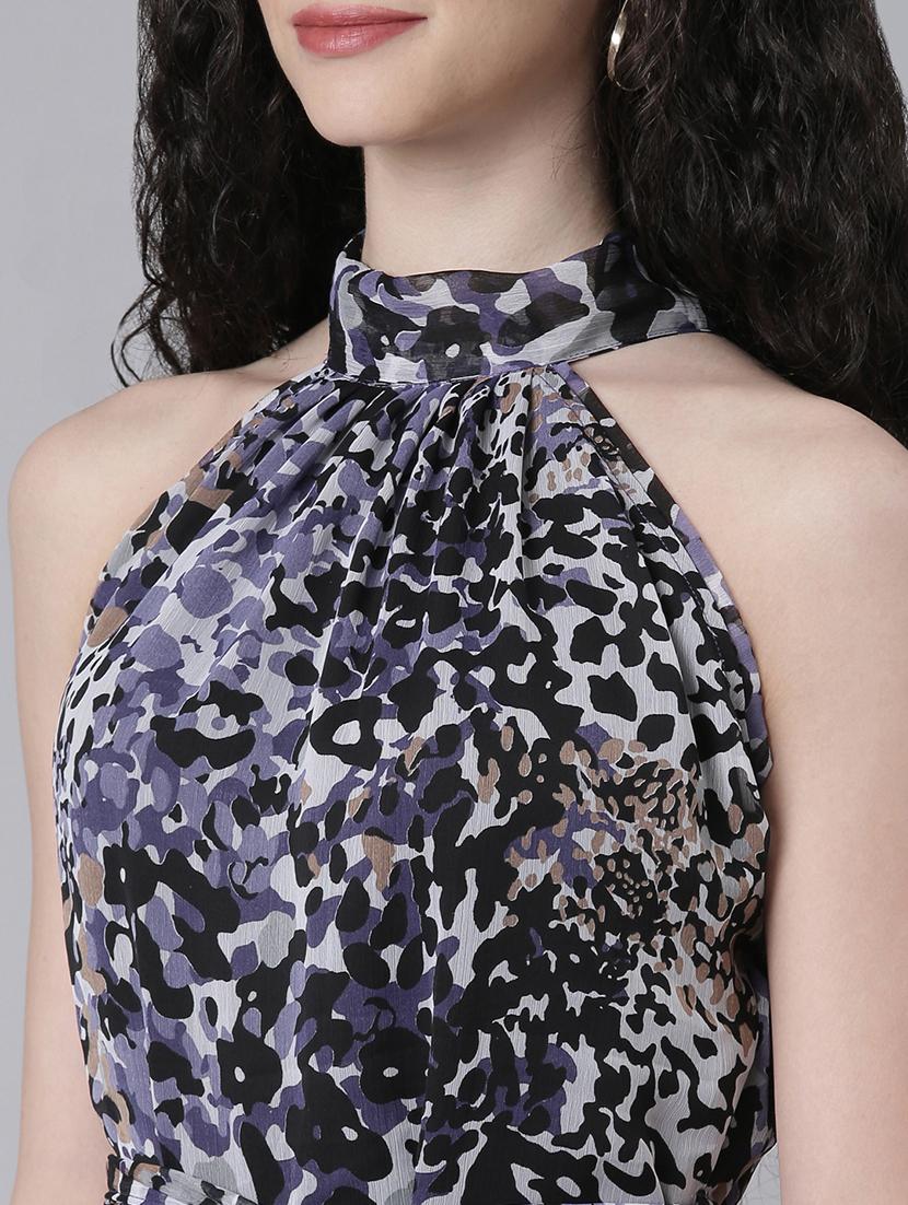 women printed halter neck high low dress - 21727987 - Standard Image - 6