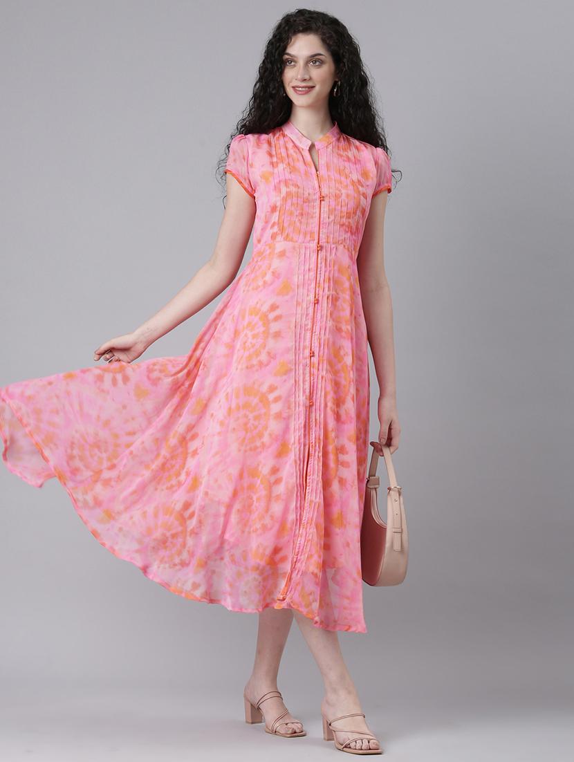 women printed short sleeves fit & flared dress - 21727988 -  Standard Image - 1