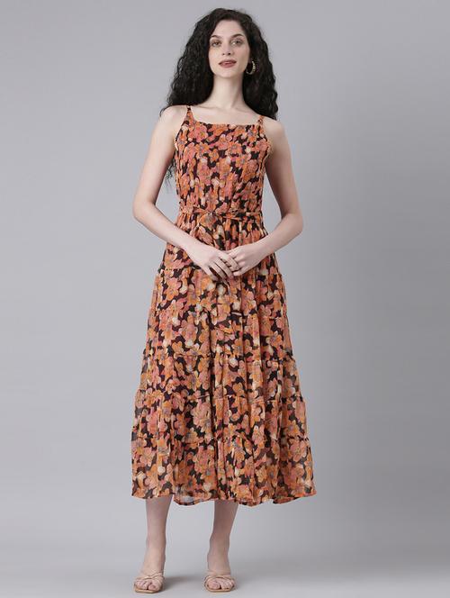 women printed shoulder strap tiered dress - 21727990 - Standard Image - 0