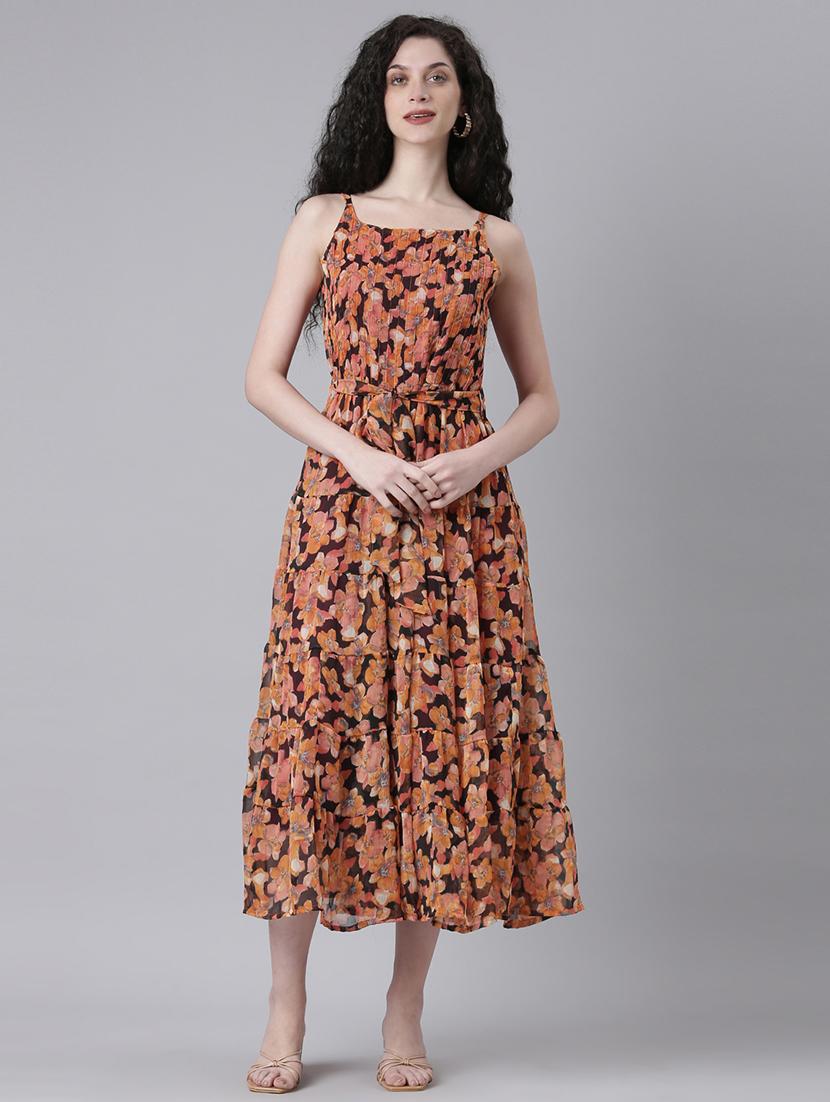 women printed shoulder strap tiered dress - 21727990 - Zoom Image - 0