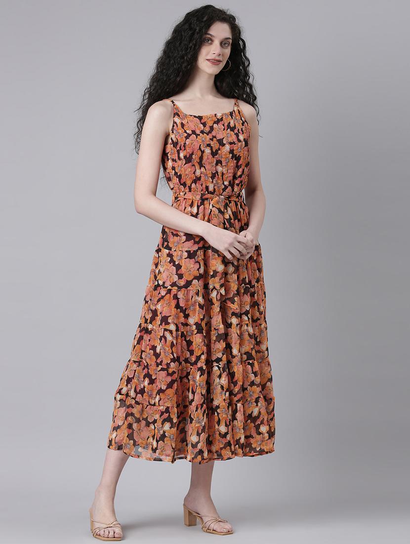 women printed shoulder strap tiered dress - 21727990 - Standard Image - 1