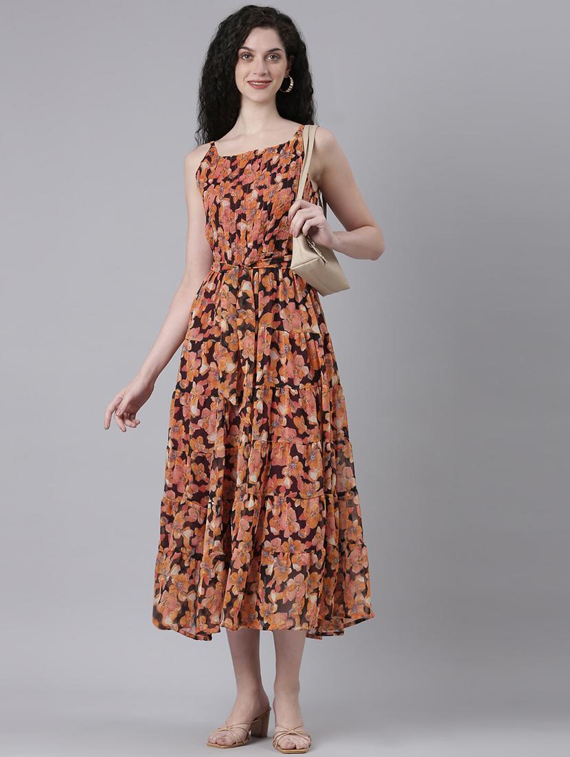 women printed shoulder strap tiered dress - 21727990 - Standard Image - 4