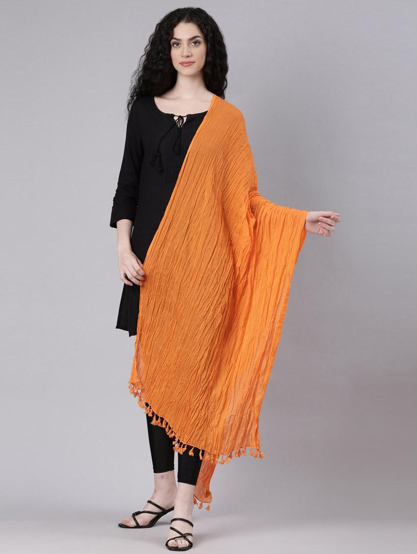 women orange solid dupatta - 21728015 - Standard Image - 4