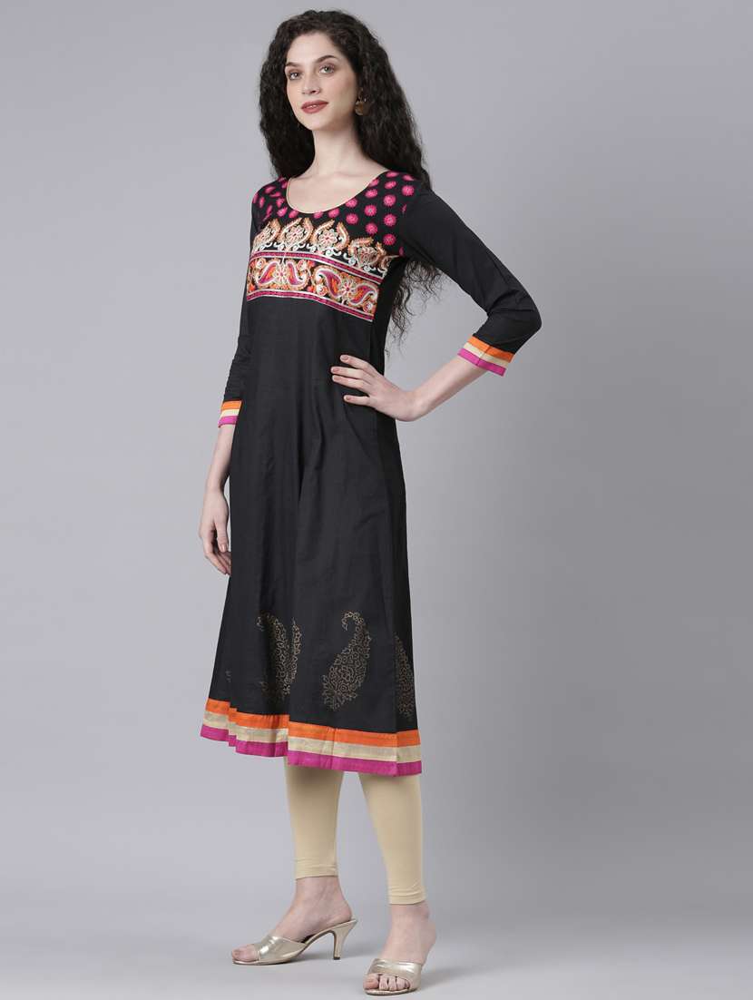 women black embroidered round neck anarkali kurta - 21728031 -  Standard Image - 1