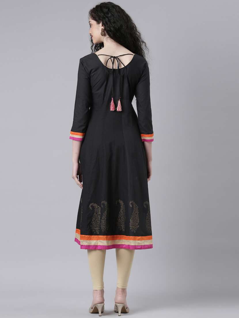 women black embroidered round neck anarkali kurta - 21728031 -  Standard Image - 4