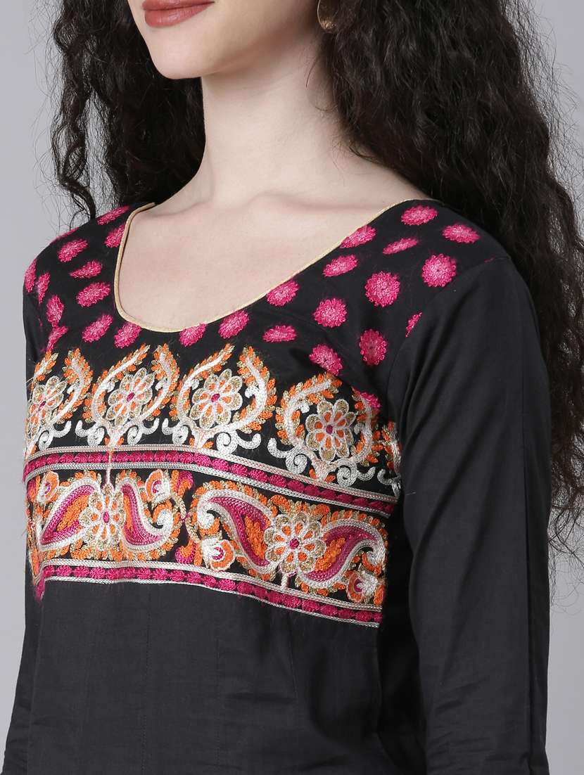 women black embroidered round neck anarkali kurta - 21728031 -  Standard Image - 6