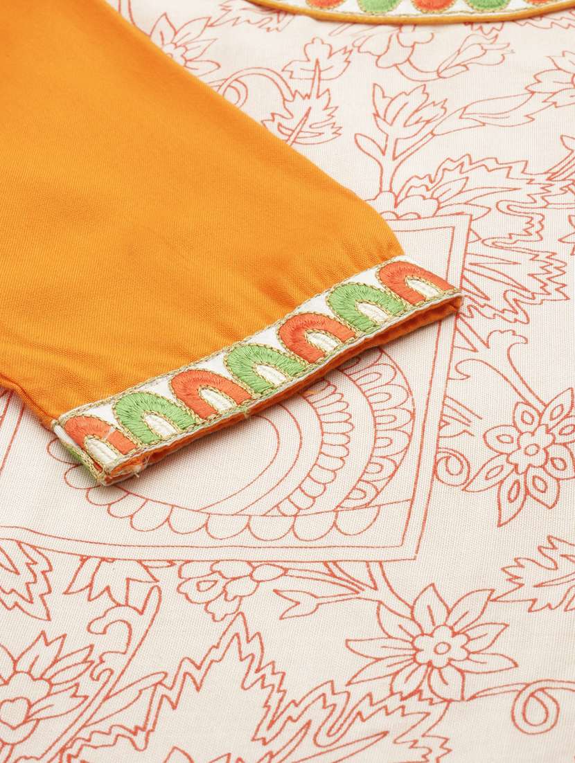 women orange printed three quarter sleeve layered kurta - 21728032 -  Standard Image - 6