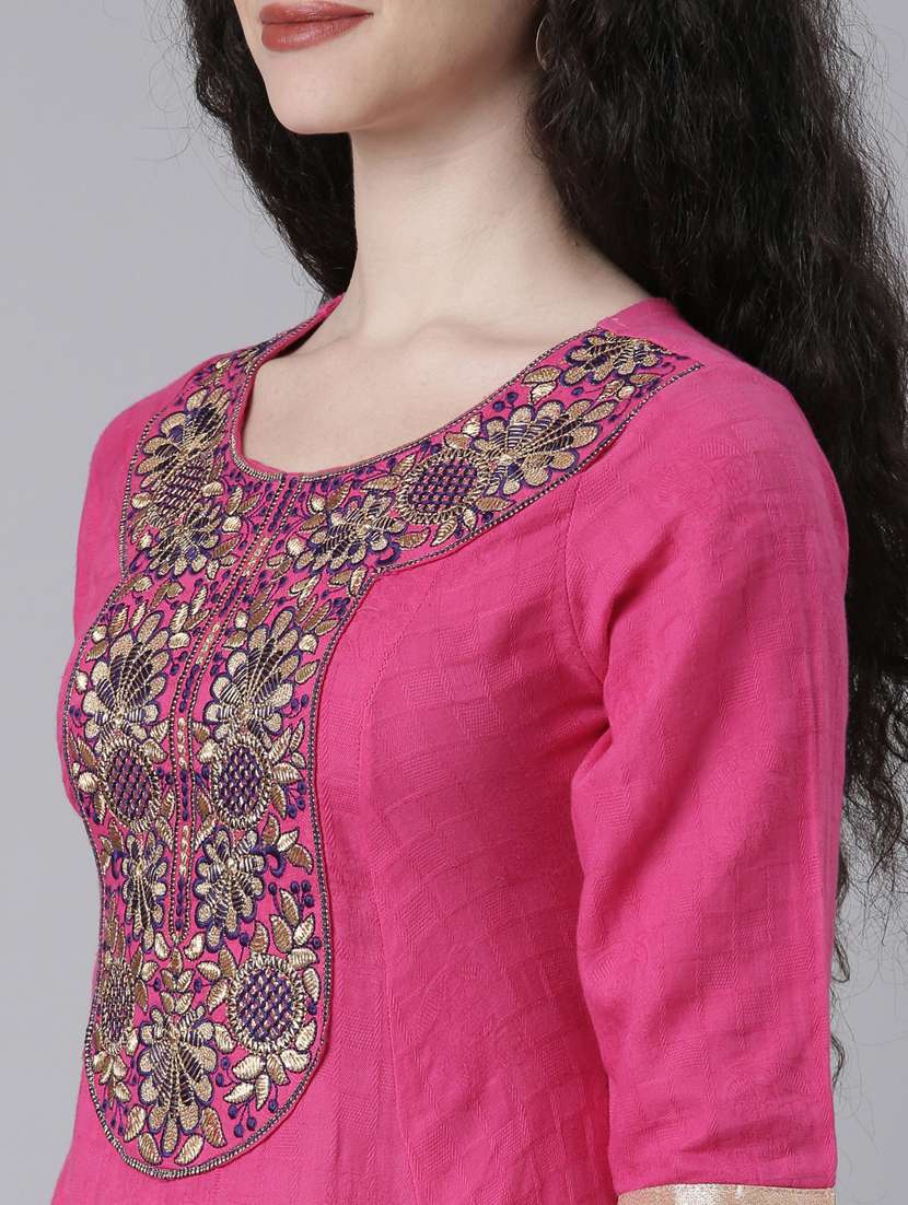 women pink embroidered round neck a-line kurta - 21728033 -  Standard Image - 6