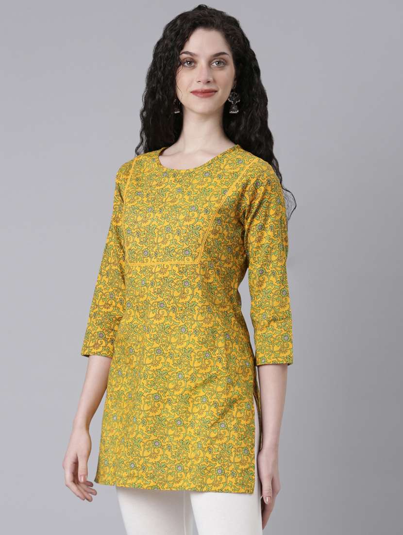 women yellow floral printed straight kurti - 21728034 -  Standard Image - 1