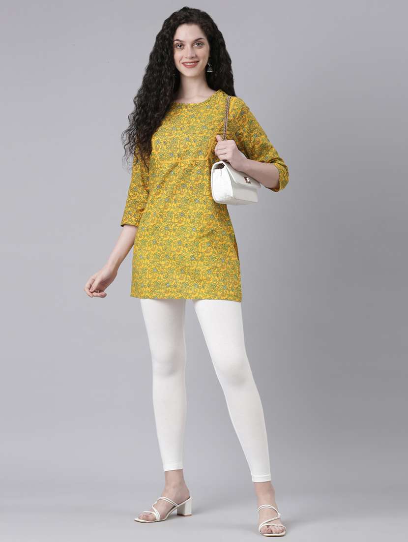 women yellow floral printed straight kurti - 21728034 -  Standard Image - 4