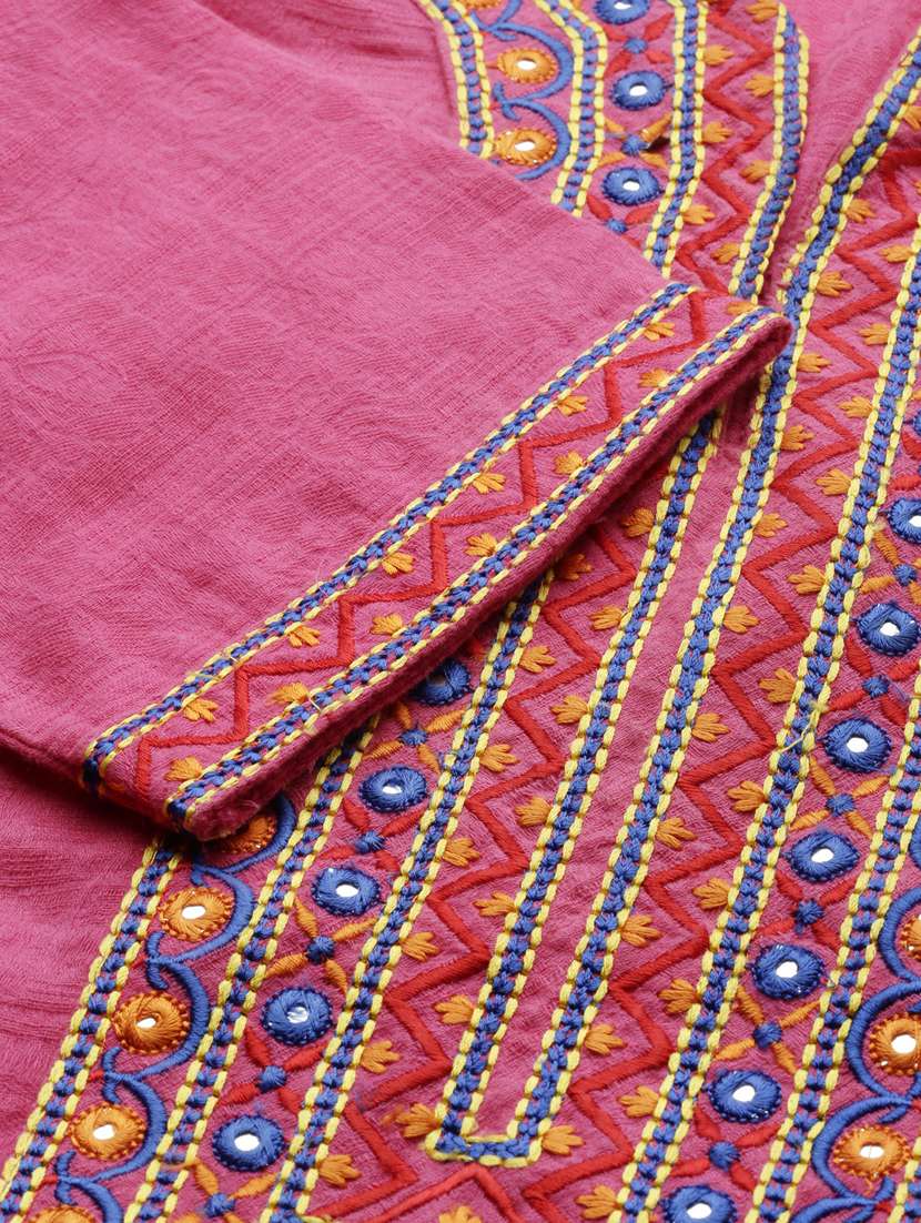 women pink three quarter sleeve straight kurta - 21728036 -  Standard Image - 6