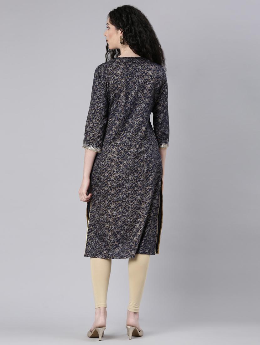 women embroidered three quarter sleeve straight kurta - 21728039 - Standard Image - 4