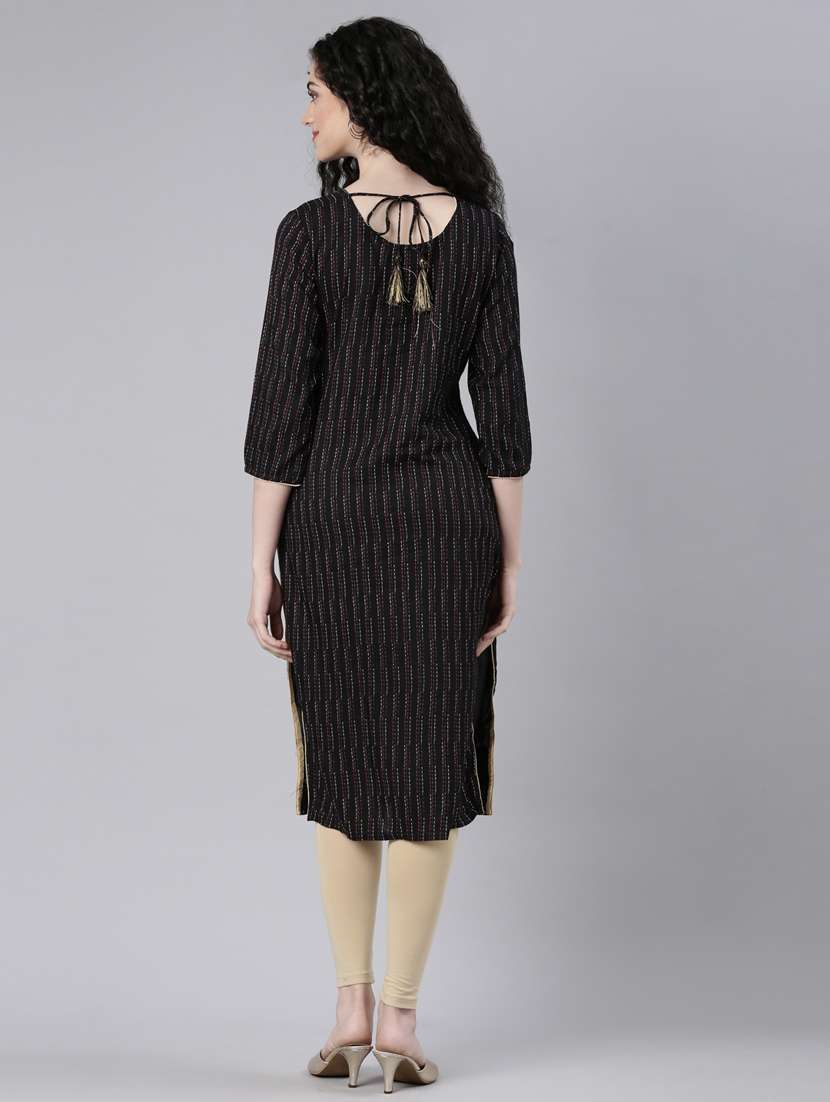 women black three quarter sleeve straight kurta - 21728041 -  Standard Image - 4