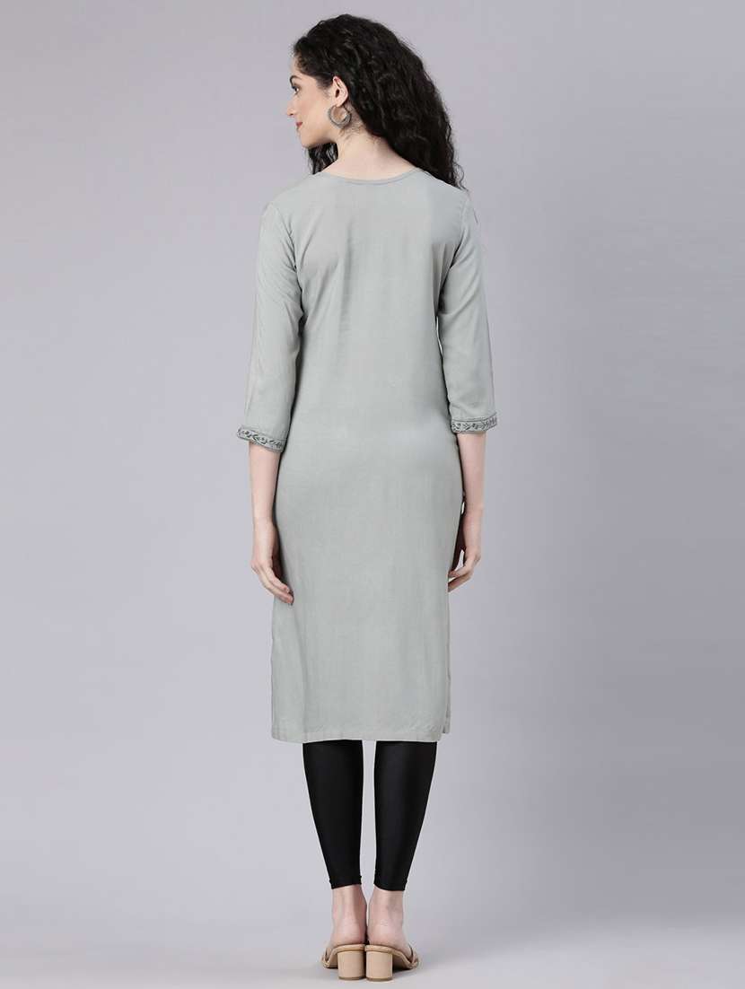 women embroidered three quarter sleeve straight kurta - 21728044 -  Standard Image - 4