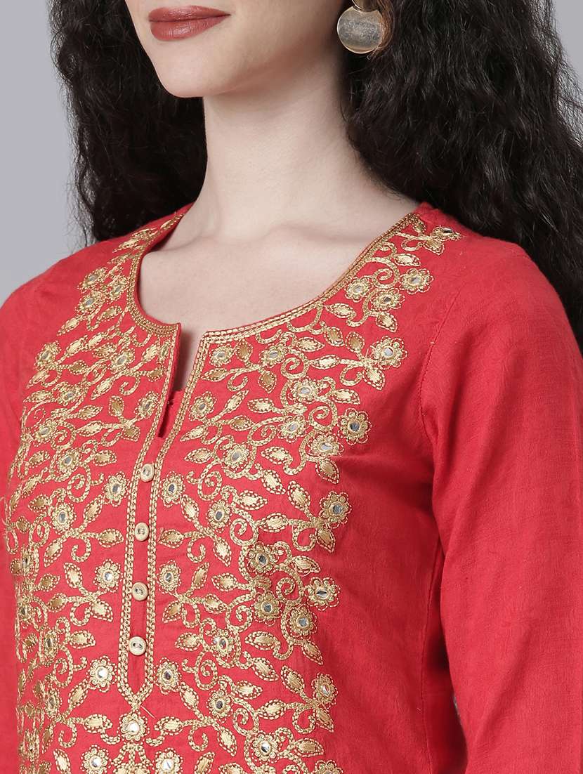 women embroidered three quarter sleeve straight kurta - 21728047 - Standard Image - 6