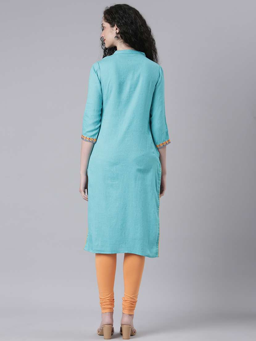 women embroidered three quarter sleeve straight kurta - 21728048 -  Standard Image - 4