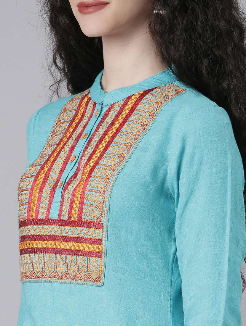 women embroidered three quarter sleeve straight kurta - 21728048 -  Standard Image - 6