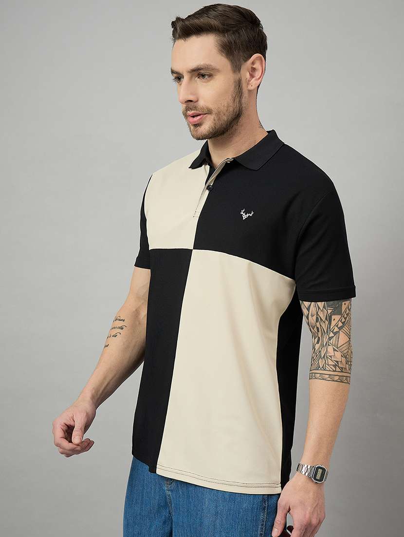 men short sleeves color block polo t-shirt