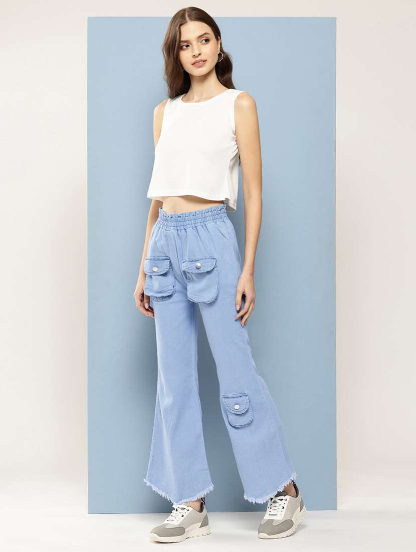 women solid crop top and jacket with jeans  - 21728108 -  Standard Image - 1