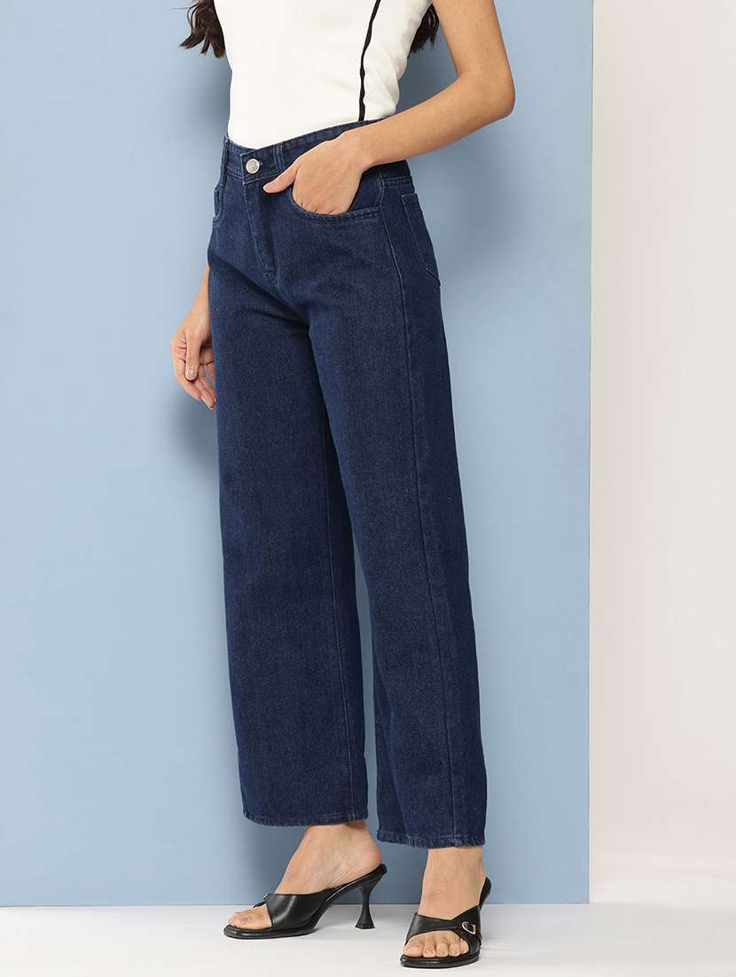 women solid high rise straight fit jean - 21728111 -  Standard Image - 1