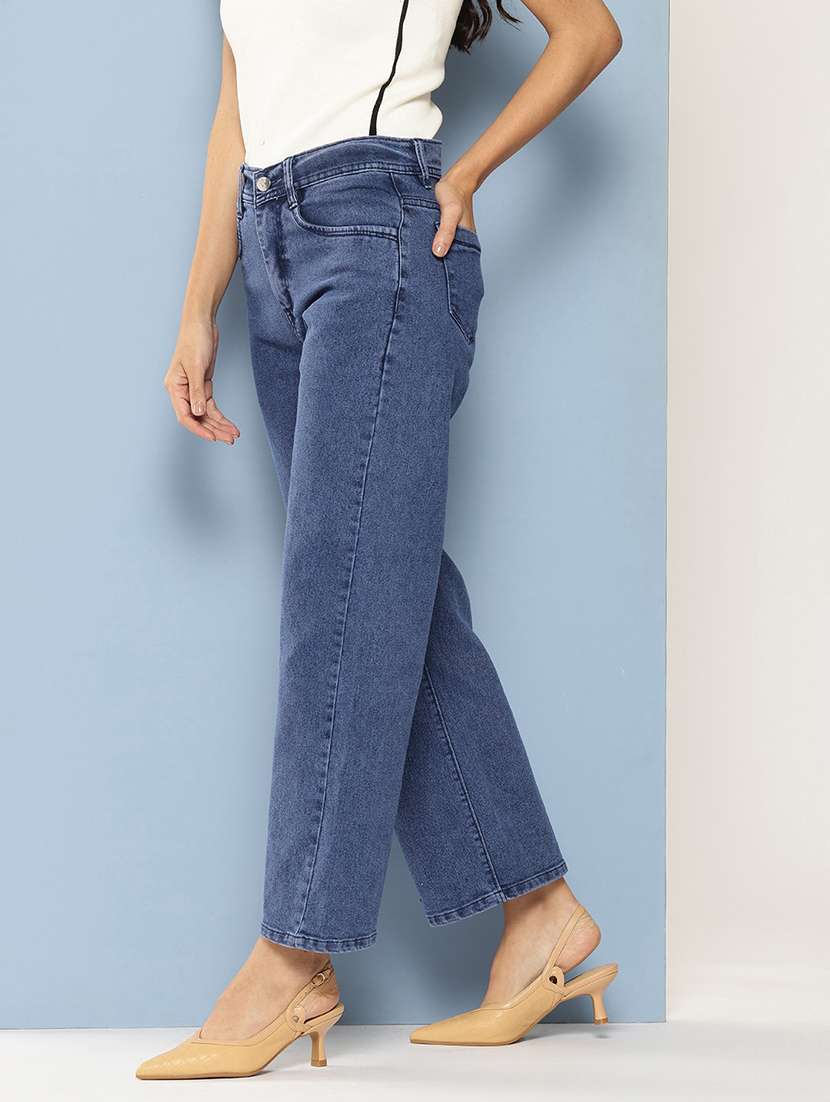 women solid high rise straight fit jean - 21728113 -  Standard Image - 1