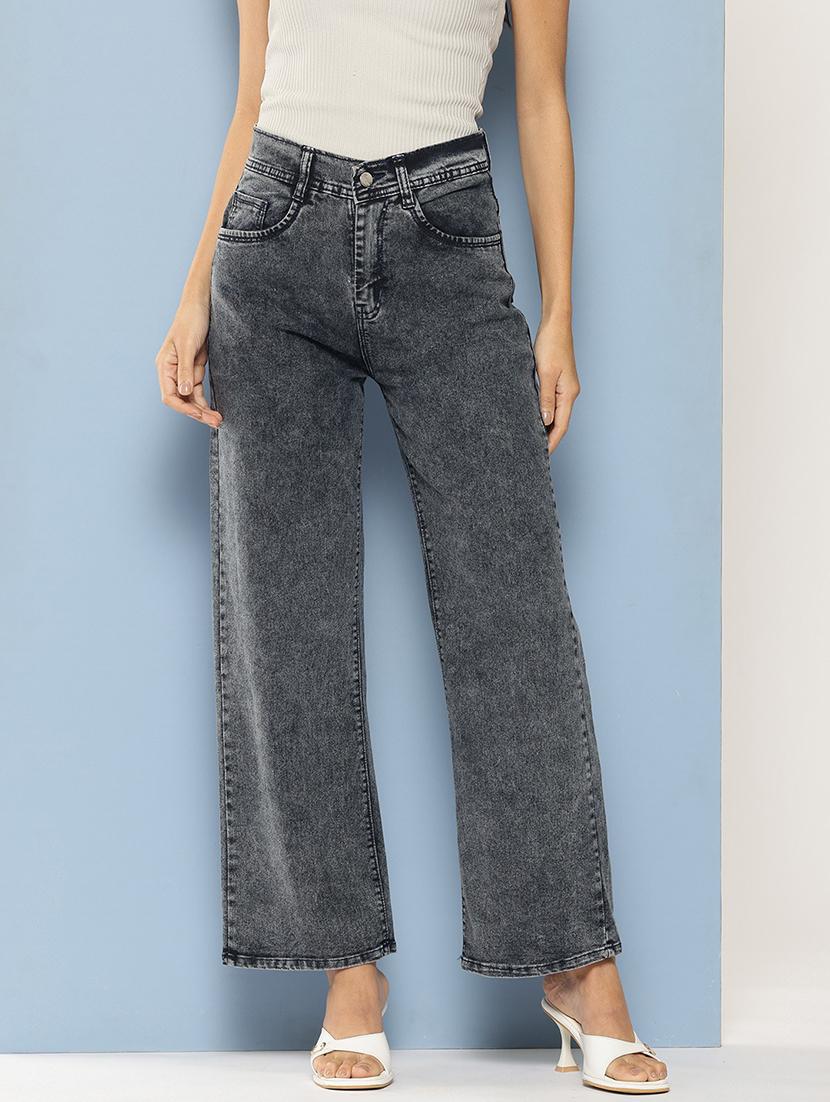 women solid high rise straight fit jean - 21728115 - Zoom Image - 0