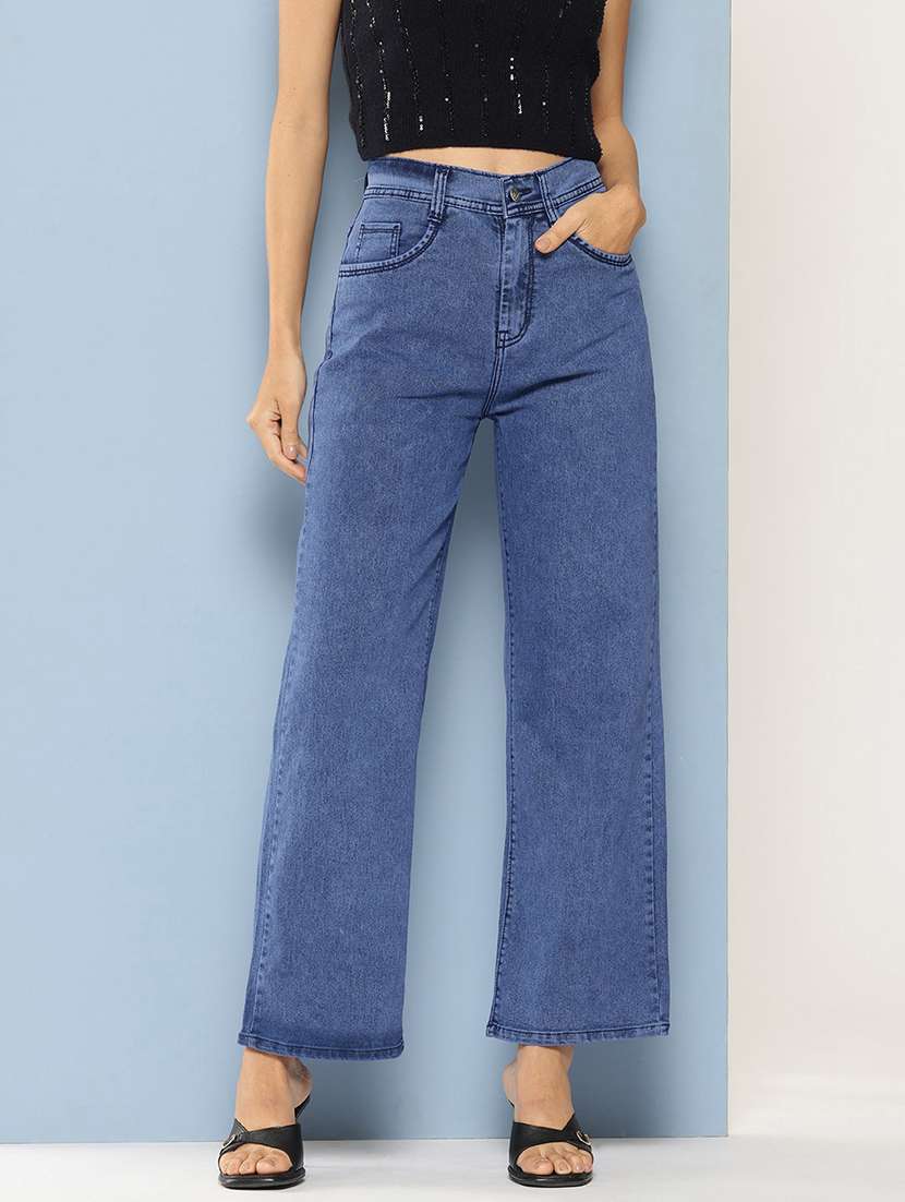 women solid high rise straight fit jean - 21728116 -  Zoom Image - 0