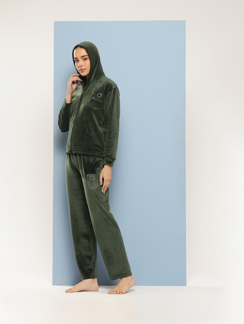 women solid hooded nightwear pyjama set - 21728118 - Standard Image - 1